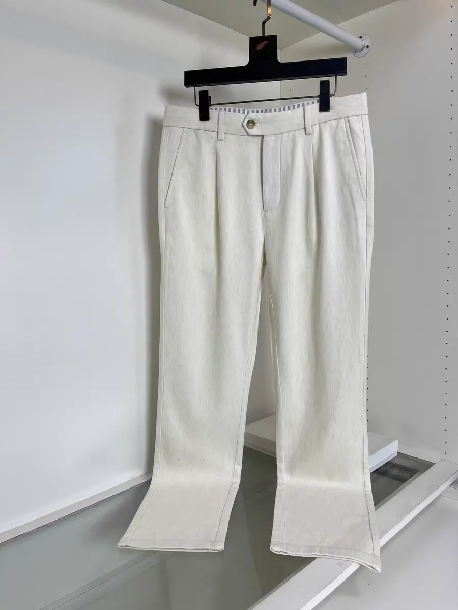 

Italian Style Luxury Men's Casual Trousers Linen Silk Straight Leg Elegant Simple Business West Pants Summer New Arrival
