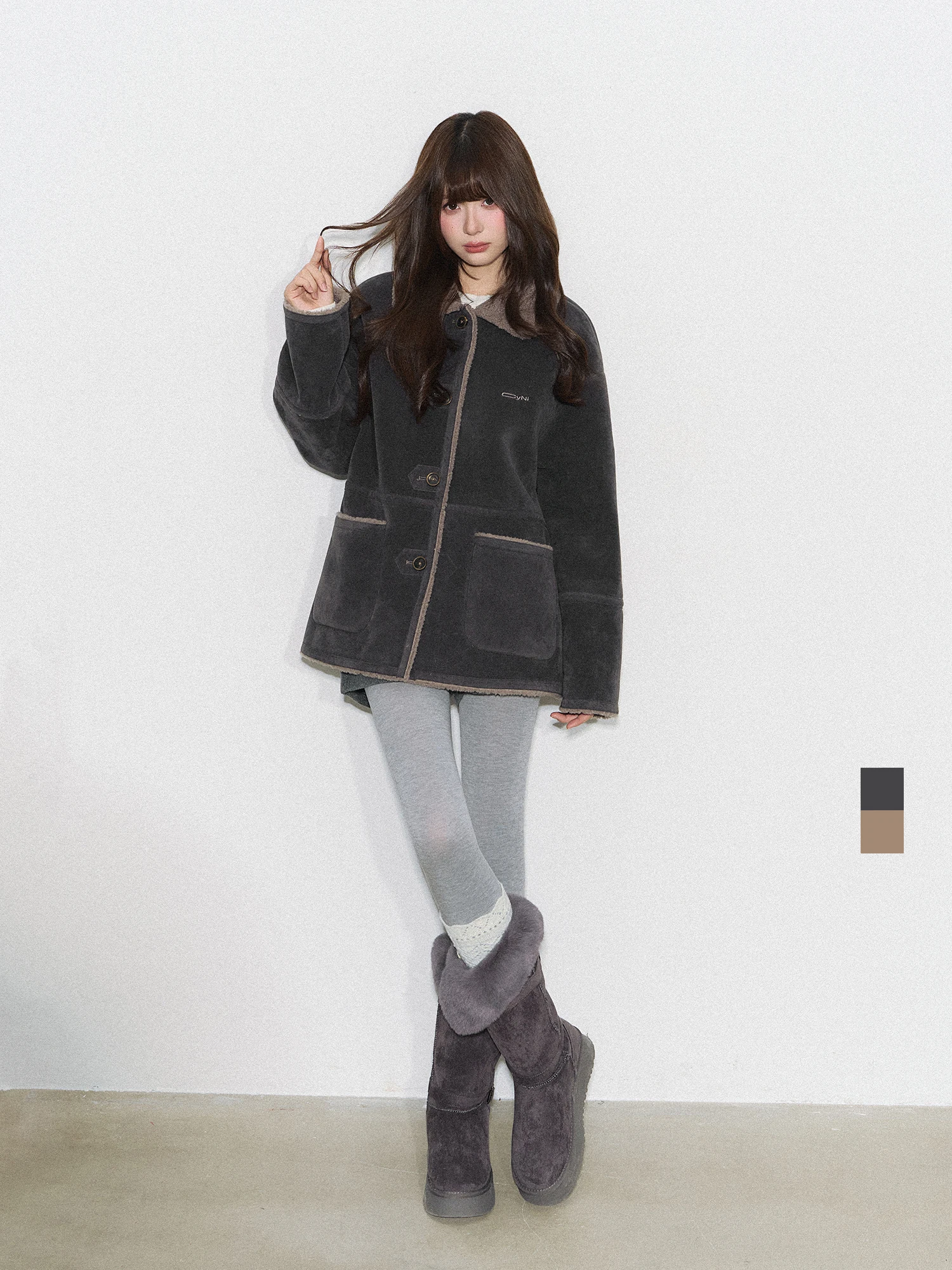 

CyNi Starry Night Warm a Long Loose oulder Drop Collar Splicing Outerwear Women's Cute Sle Coat Long Sve Button Cl...