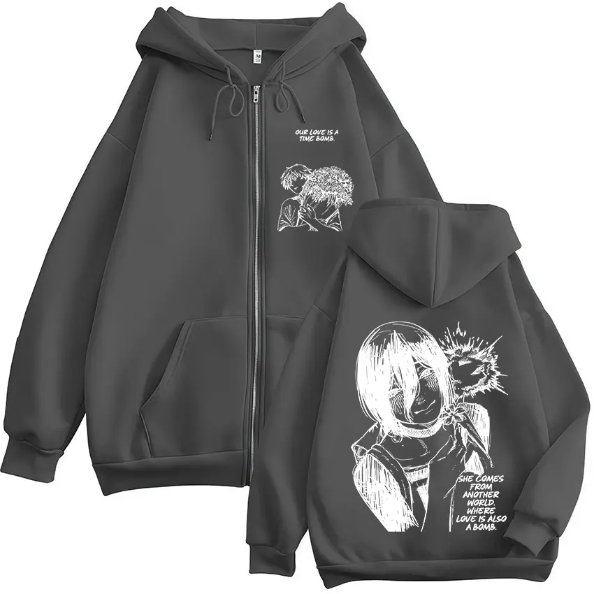 Anime Chainsaw Man Reze Denji Manga Reißverschluss-Hoodies Herrenbekleidung Mode Langarm Zip-Up Kapuzenpullover Mäntel Jacken – Detail 5