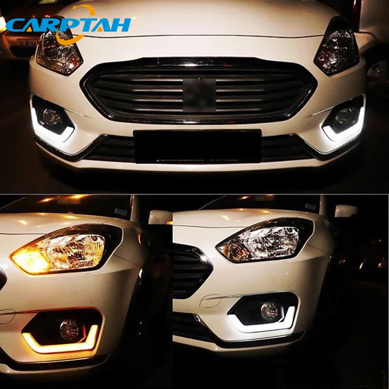 Car LED DRL 12V Daylights For Suzuki Dzire 2017 2018 2019 Yellow Turn Signal Daytime Running Headlamps Auto Driving Lamp