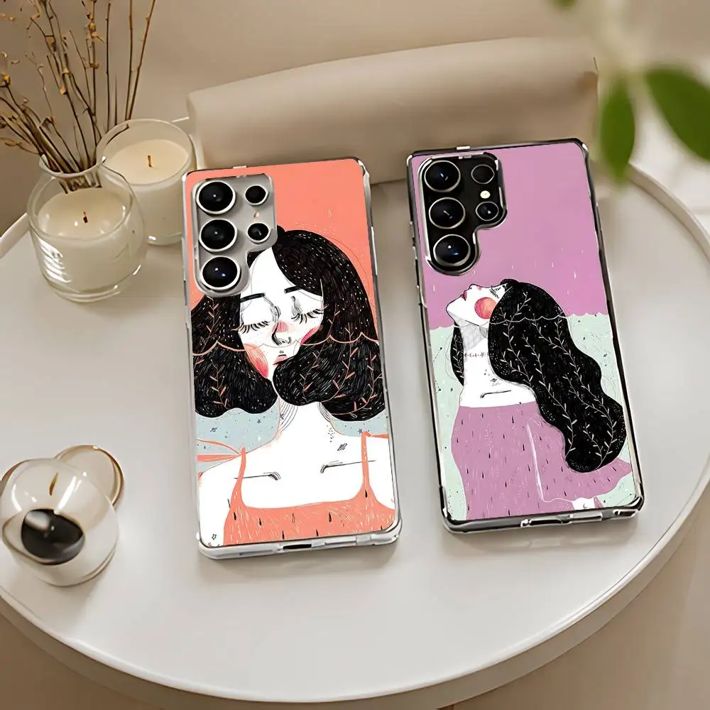 Abstract Figure Lines Girl Silicone Phone Case For Samsung Galaxy S21 S22 S23 S24ULTRA S25ULTRA FE Ultra Plus5G A52S S26 Cover