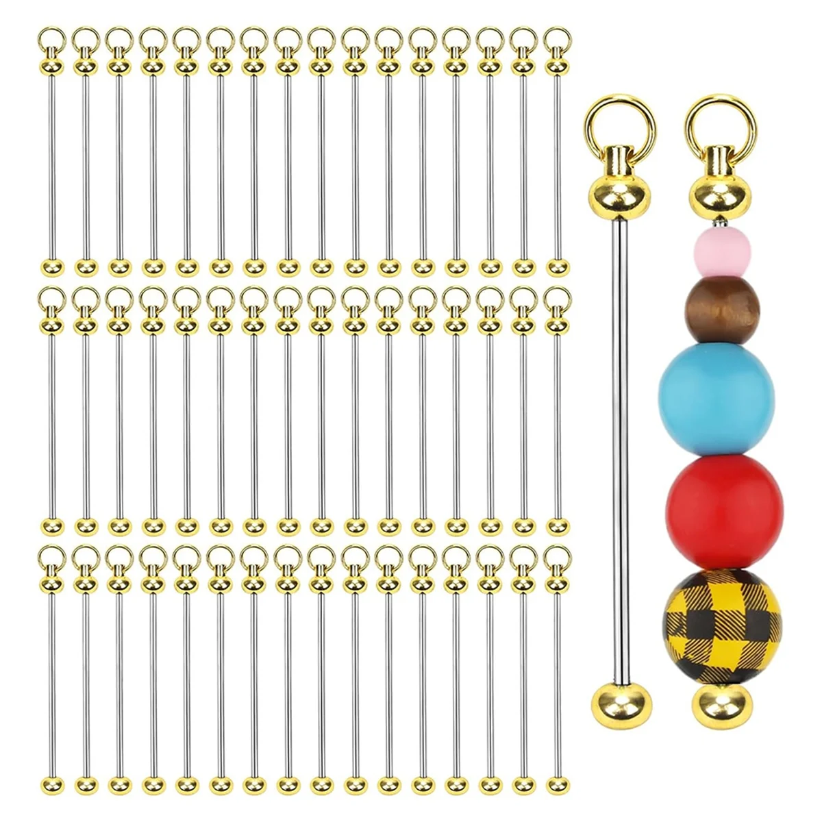 

AOAO-50pcs Blank Beadable Keychain Bars, Metal Bead Keychain Bar Charms Detachable Key Chain Making for Craft Pendant B