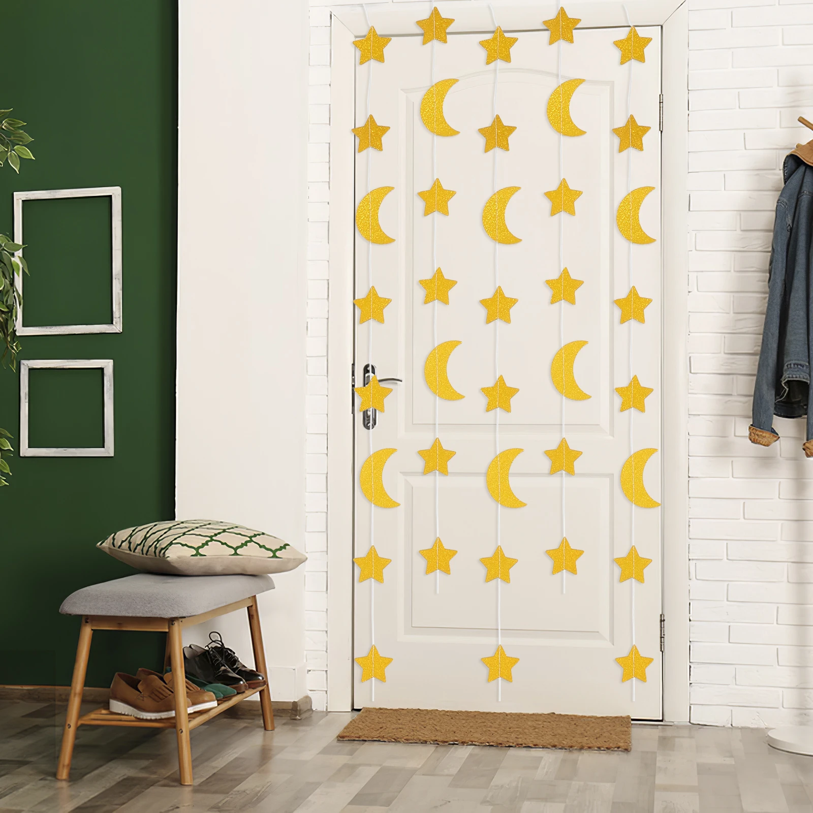 

Star Moon Pull Flower Eid Mubarak Banner Hanging Stars Decorations Backdrop Garland Glitter Baby Shower