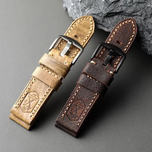 Imagen 2 del producto Correa de cuero italiano hecha a mano, 20 21 22 23 24 26 mm, correa gruesa para hombre, estilo rugoso de cuero de estilo retro, compatible con PAM