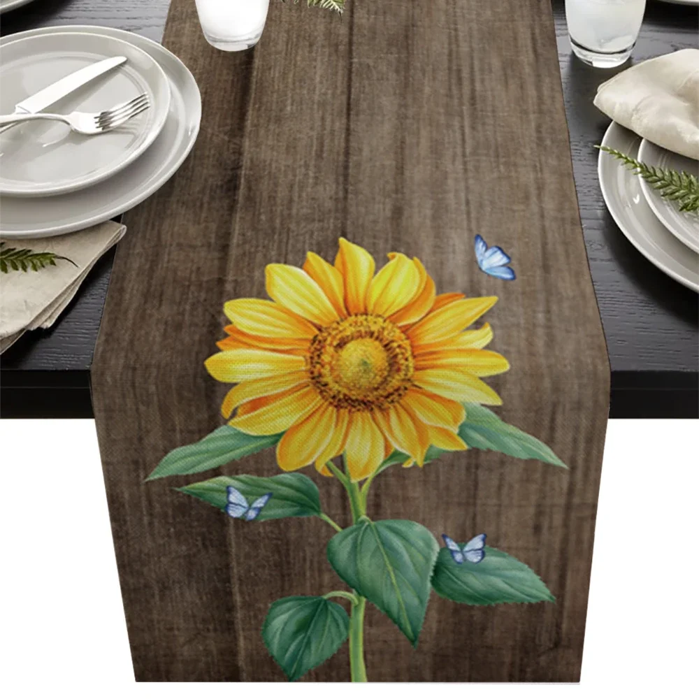 

Sunflower Butterfly Pattern Dining Table Runner Country Decor Anti-stain Rectangular for Cover