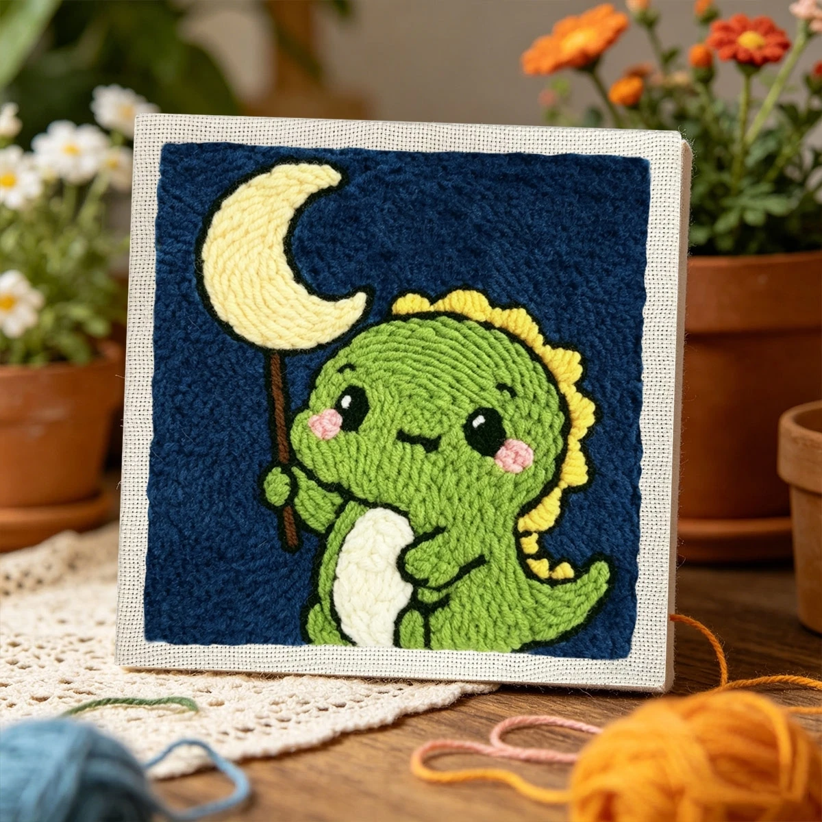 1 Set Dinosaurier mit Mond DIY-Stickset für Anfänger, Stick-Starter-Kit, Kreuzstich-Kunstgeschenk, Handarbeits-Bastelset – Detail 3