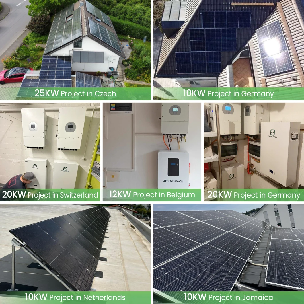 ชุดระบบพลังงานแสงอาทิตย์บ้านพลังงานแสงอาทิตย์ 10kw แบตเตอรี่ Hybrid Home Inverter แผงระบบ