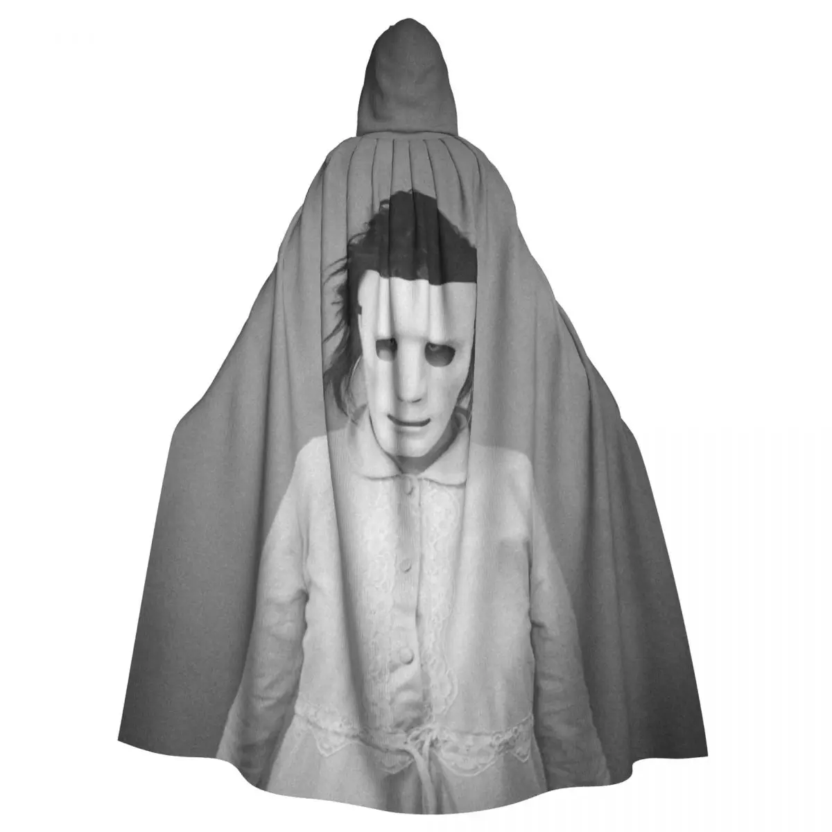 

Creepy White Mask Cloak for Halloween and Horror Cosplay Unisex Adult Cloak with Hood Long Witch Costume Cosplay