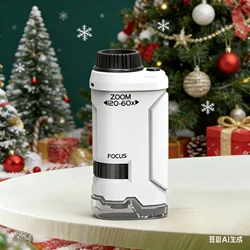 Kit de microscopio de bolsillo para niños, Mini microscopio de mano educativo con luz, 60-120x, experimento de ciencia, juguetes para niños, regalo