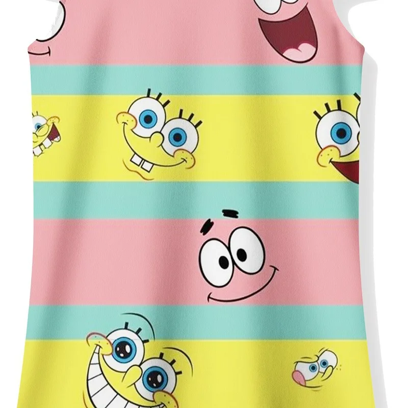 2024 Sumemr dzieci 3D drukowany Spongebob sukienki komiksowe fajny chłopak swobodna sukienka bez rękawów odzież dziecięca dziewczyna moda uliczna