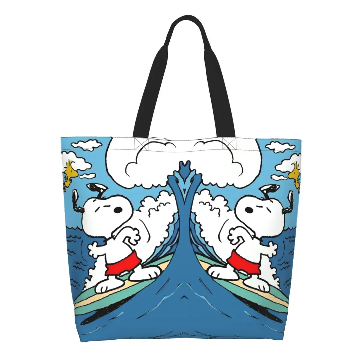 

Custom Funny S-Snoopys Shopping Tote Bags Reusable Cute Cartoon Canvas Grocery Shopper Shoulder Bag
