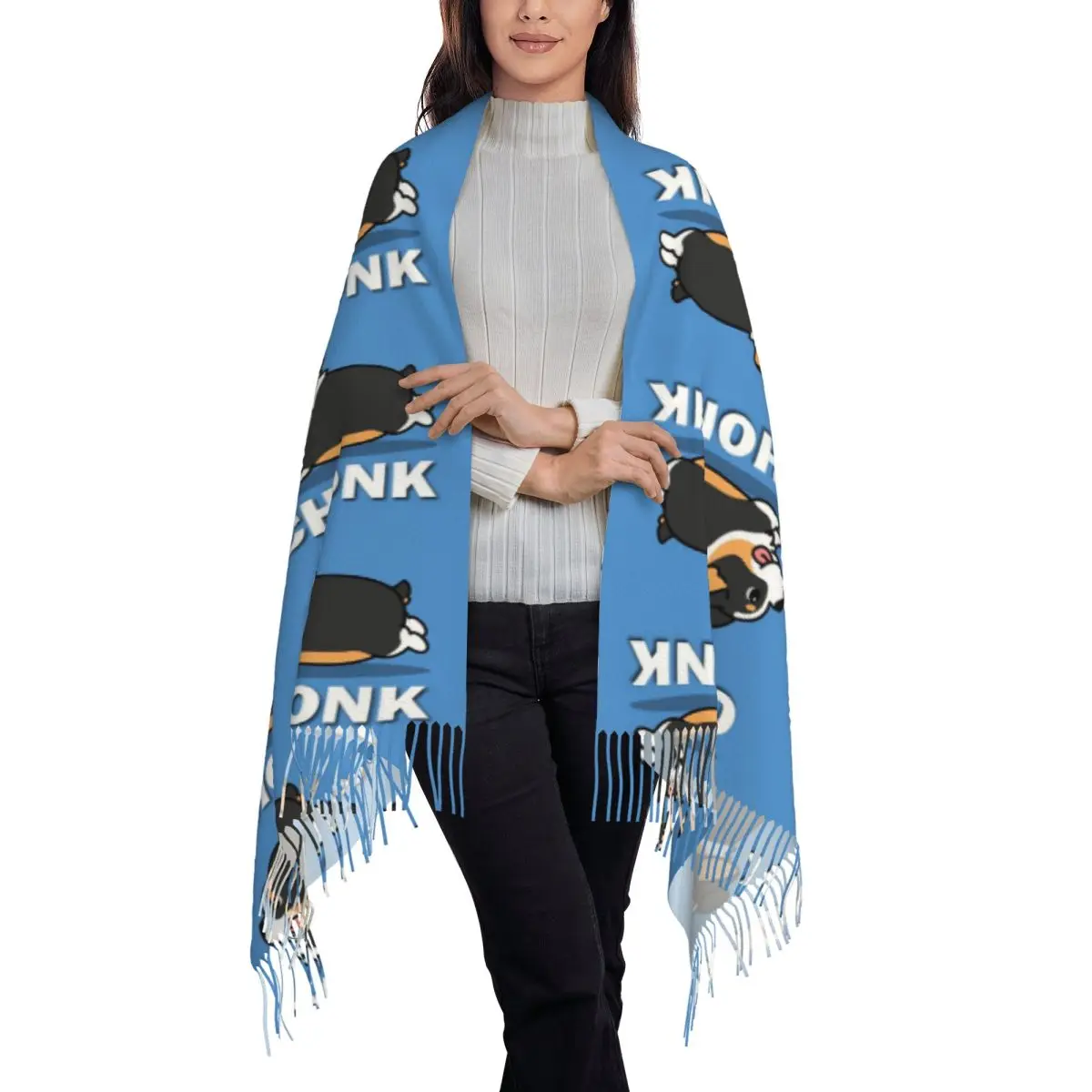 Kawaii Black Tricolor Corgi Scarf Tassel Scarves Women Soft Warm Shawls and Wraps Long Fall Winter Shawl Wrap