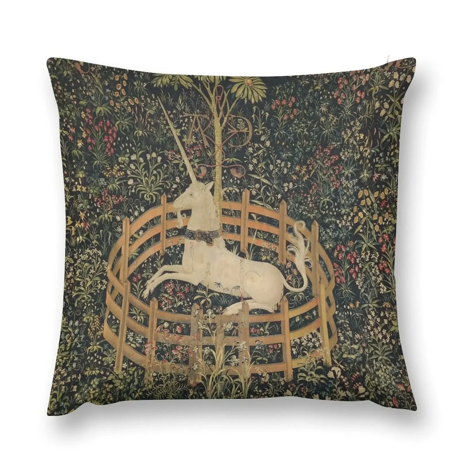 

Medieval Unicorn In Captivity Floral Tapestry Throw Pillow Pillowcase Bed pillowcases Sofa Cushion pillow