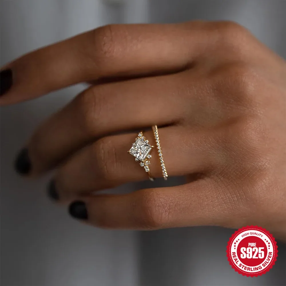 KO cincin cantik elegan trendi untuk wanita, cincin Aksesori Perak zirkon berkilau 925 Sterling, cincin jari romantis untuk wanita