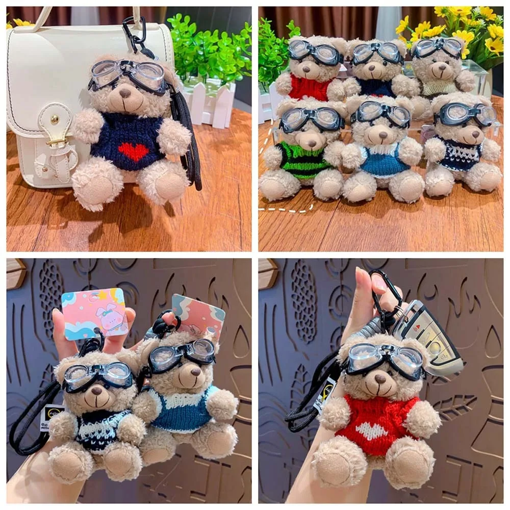 Bag Pendant Pilot Bear Keychain Decoration Plushies Toys Plush Bear Key Ring Plush Doll Cute Stuffed Animal Toys Gift Jewelry