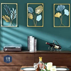 Metal Decorative Painting Living Room Colorful Gingko leaves Crafts 3D Wall Hanging Painted Leaves Room Decoration Accessories G