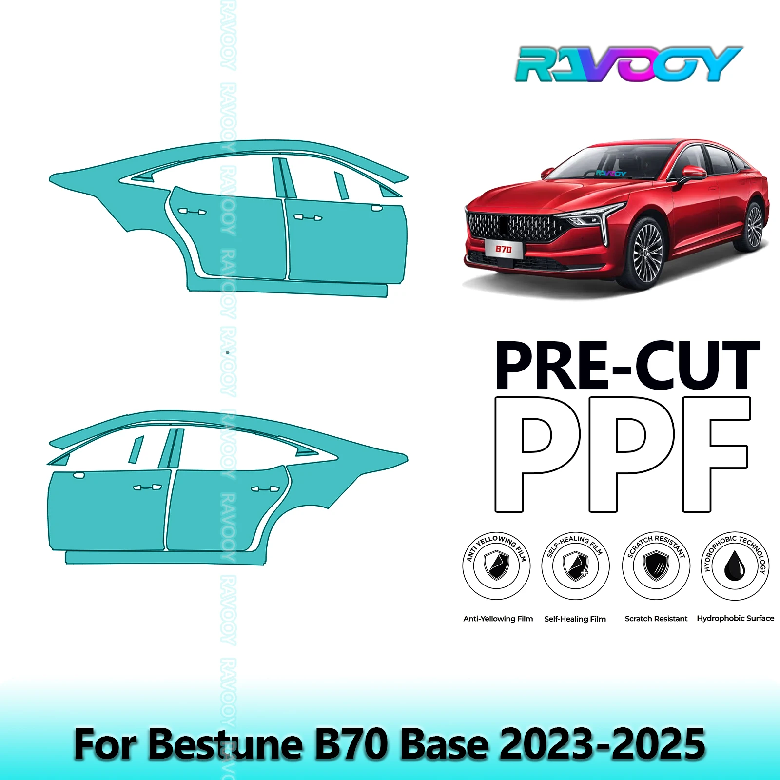 

For Bestune B70 Base 2023-2025 8.5mil Clear Matte Pre-Cut PPF Door & A/B Pillar Kit TPU Paint Protection Film Set