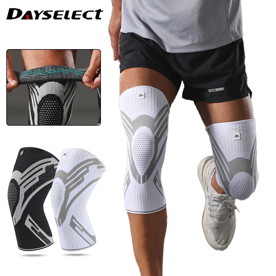 1Pcs Sports Knee Pads Knitted Breathable Silicone Anti-Slip Protect Your Knees Elastic Wrapping Gym Badminton Basketball Unisex