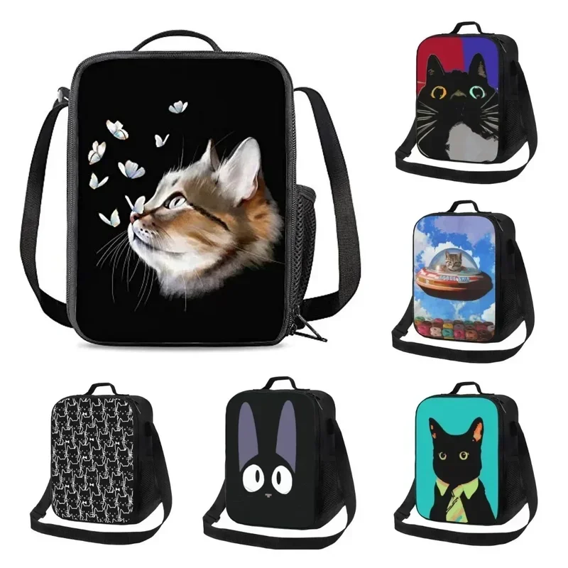 

Cute Cat Insulated Lunch Bag for School Work Office Picnic Tote Lunch Box Containers for Cat Lover Kids Reusable Bag