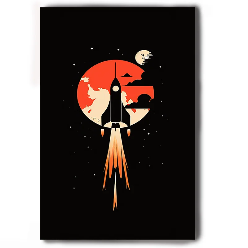 Spacecraft Basketball Astronaut Space Star Illustration Retro style Splash Effect Flat Design Home Decor Decorative Painting