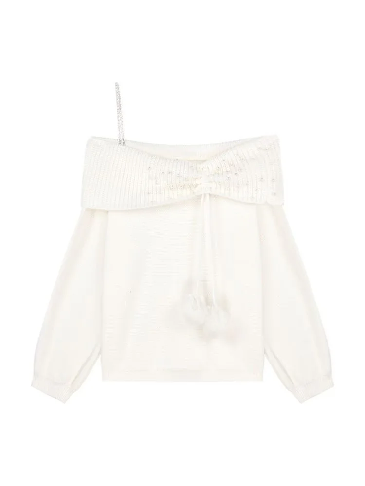 Y2K корейский вязаный пуловер с тонким бантом, женский милый кружевной японский свободный свитер, офисный женский осенне-зимний оверсайз, наряды Y2k