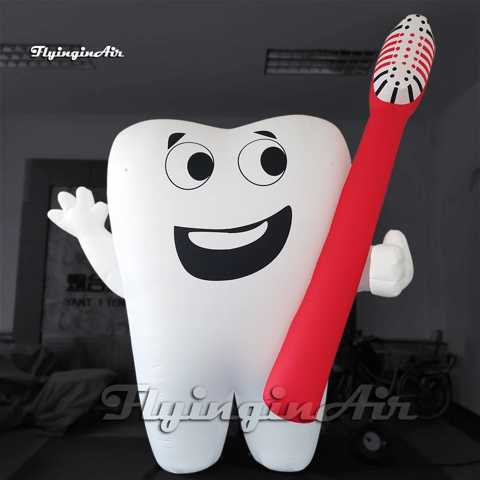 4m Giant Inflatable Tooth Model White Air Blow Up Cartoon Dental Man With A Toothbrush For Outdoor Show