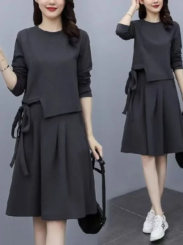 

Faionable Two-Piece Set Women's Clothing Belly Covering Skirt Spring Anti-Aging plus Size Winter Casual Korean Sle