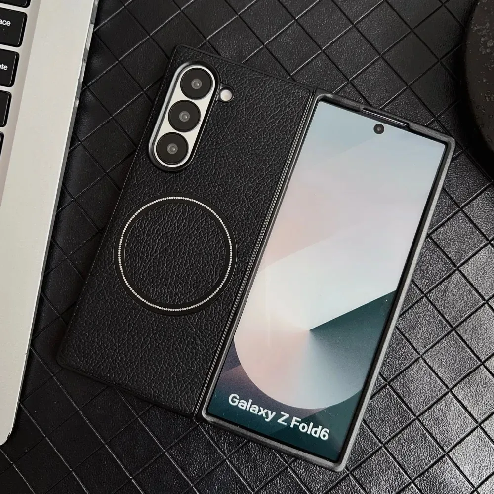 Magnetische Ledertasche für Samsung Galaxy Z Fold 7, 6, 5, 4, für Magsafe Wireless Charging, stoßfest, schützt harte Steckplatz-Sle-Abdeckung