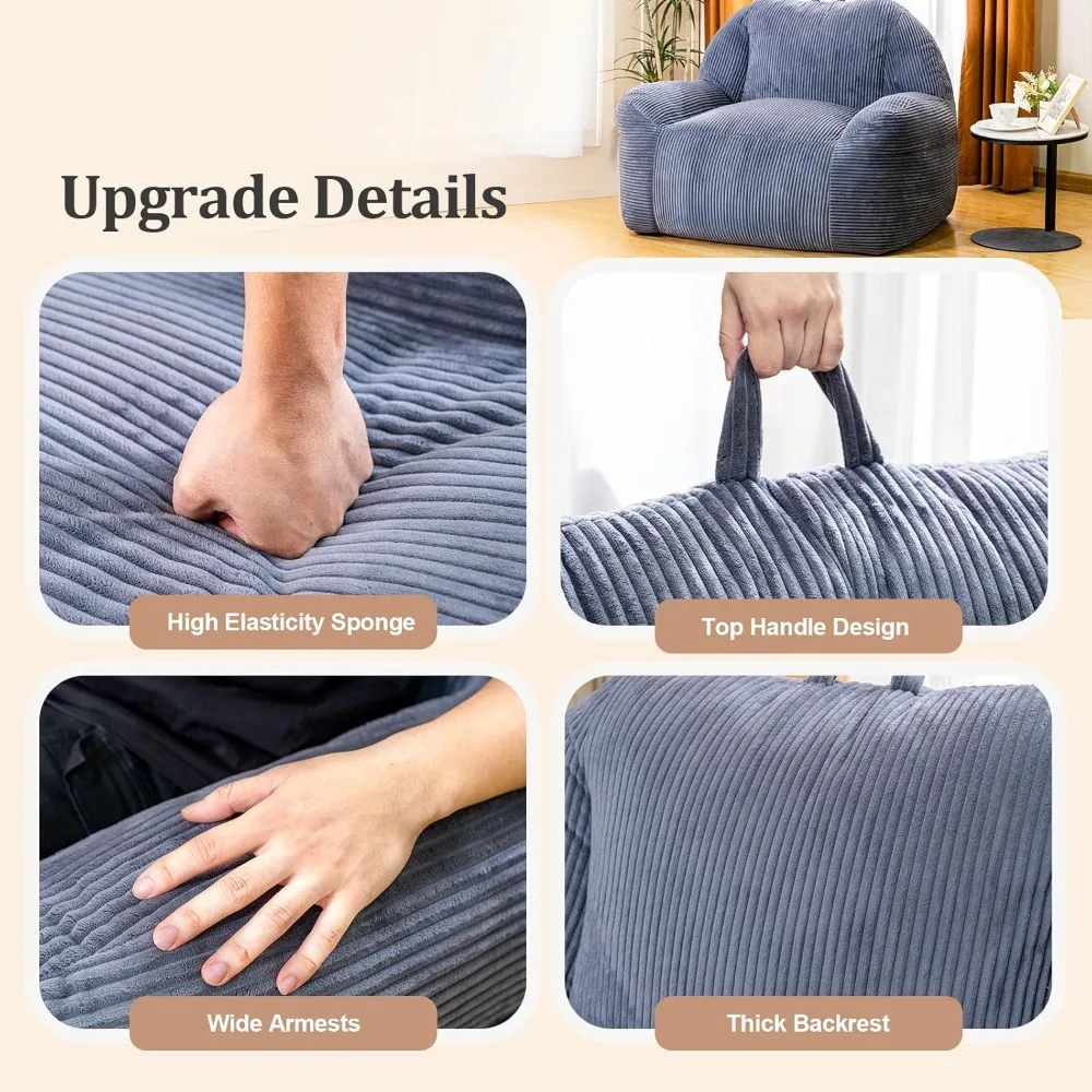 كرسي بين باج من الفرو الصناعي الفاخر بحجم الكبار مع رغوة الذاكرة عالية الكثافة، أريكة مريحة باللون الرمادي