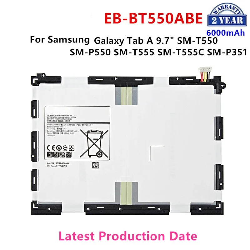 

Brand New Tablet EB-BT550ABE 6000mAh Battery For Samsung Galaxy Tab A 9.7" SM-T550 SM-P550 SM-T555 SM-T555C SM-P351