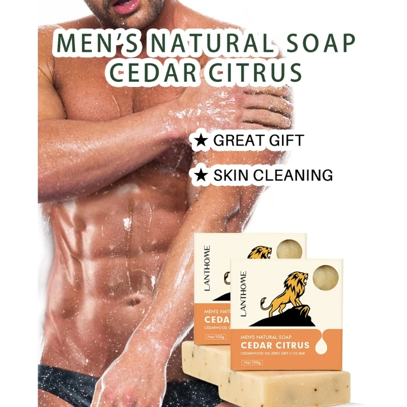 Men Soap Bar Cedar Citrus Men Natural Soap Smelling Clear Skin Face Cleanser Cleansing Body Wash Soap Skincare 100g