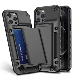For iPhone 13 Pro Max Case Shockproof Armor Slide Card Holder Cover For iPhone 14 15 12 11 Slot Store 4 Cards Wallet Phone Funda