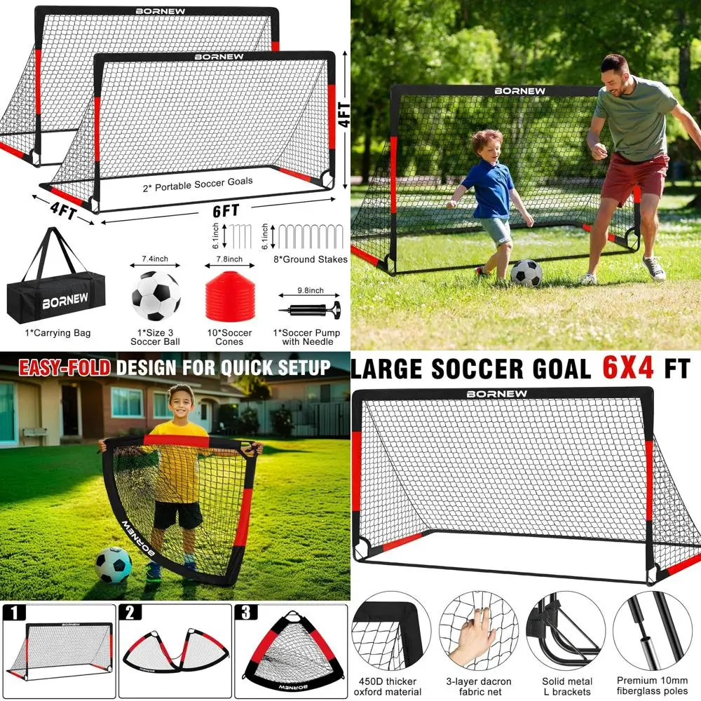 

Портативный футбольный набор для детей - 2 комплекта (7x5 или 6x4 фута), тренировочное оборудование для малышей, футбольный мяч, подходит для детей от 3 до 16 лет