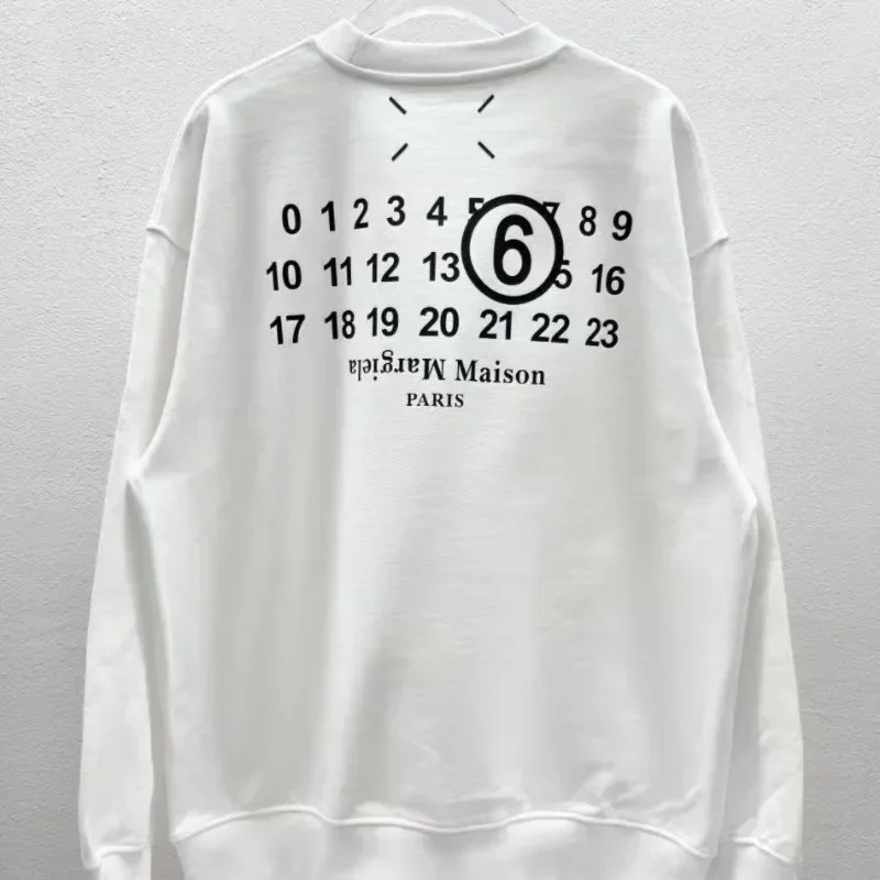 Margiela Autumn Winter New Digital Round Neck Hoodie for Women Loose Fit Cotton Fashion Trendy Luxury Brand Casual Tops Men