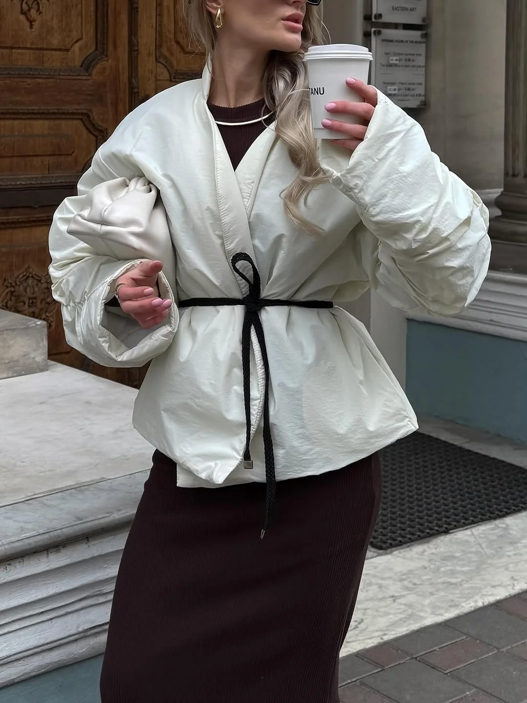 カジュアル無地レースアップコットンジャケット レディースファッション Vネック長袖カーディガンコート 冬 レディースシックデイリー通勤アウター 2025