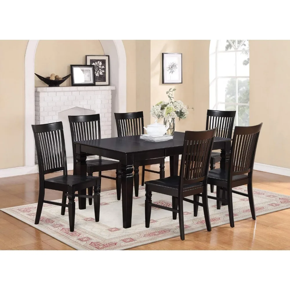 The WEST7-BCH-W Weston 7-Piece Modern Set includes a rectangular wooden table with butterfly leaves and 6 dining chairs