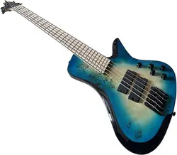 Fanned Fret 5 string Electric Bass Guitar Blue Burl Burst Quilt Maple Top Roasted Maple Neck