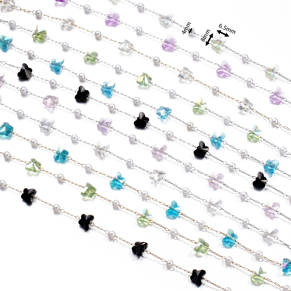 1Meter Stainless Steel Pearl Chain Butterfly Crystal Chains For Necklace Bracelets Jewelry Making DIY Handmade Accessories