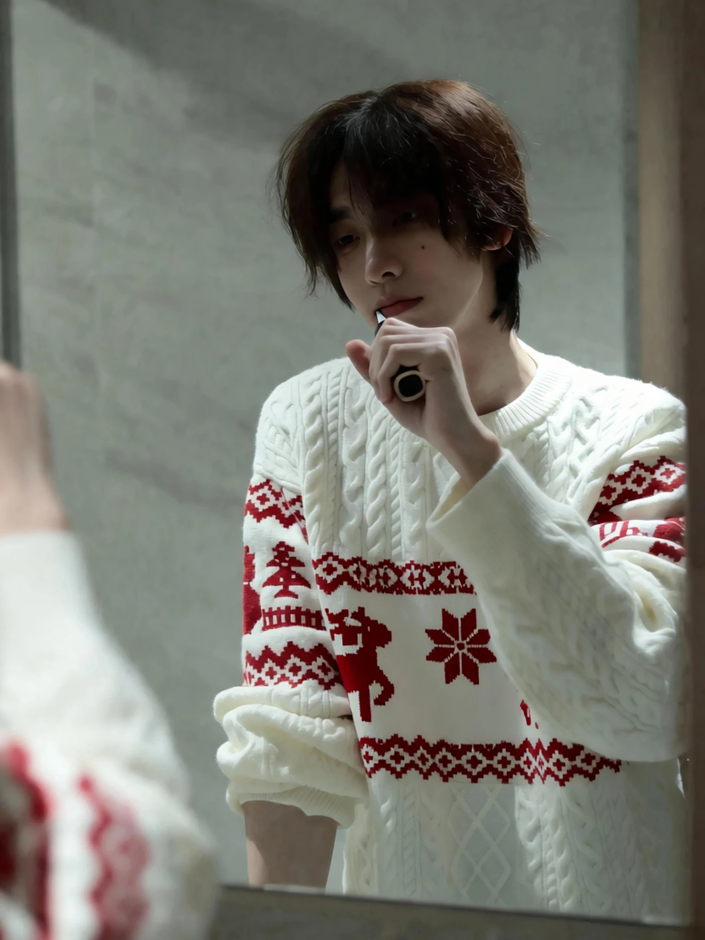 

Fce Lined Knitted Sweater Men's Loose Casual Sle Aosphere Feeling Deer Patterned Base Layer Winter Leisure Faion