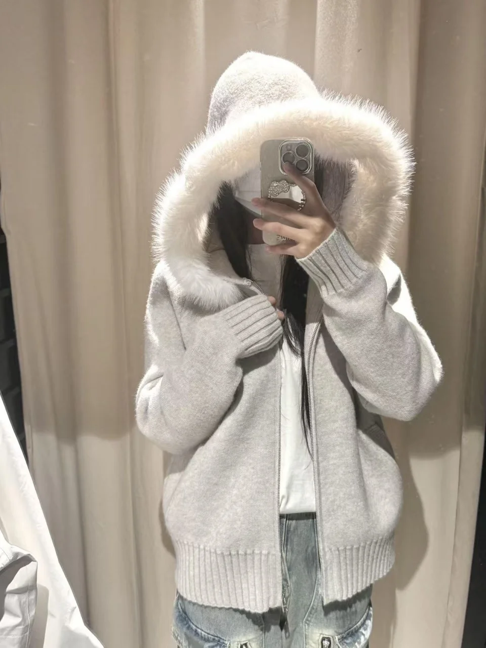 

Повседневное вязаное пальто, женская свободная длинная толстовка с меховым воротником све, зимняя модная удобная дышащая теплая толстовка Ciwalk