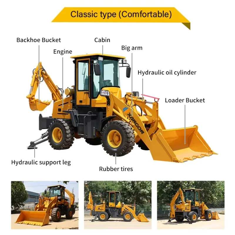 Tractor Mounted Tractor Loader Backhoe Excavator 1 Ton 4WD with Front Bucket Rear Digger for Small Farm Work Use Project