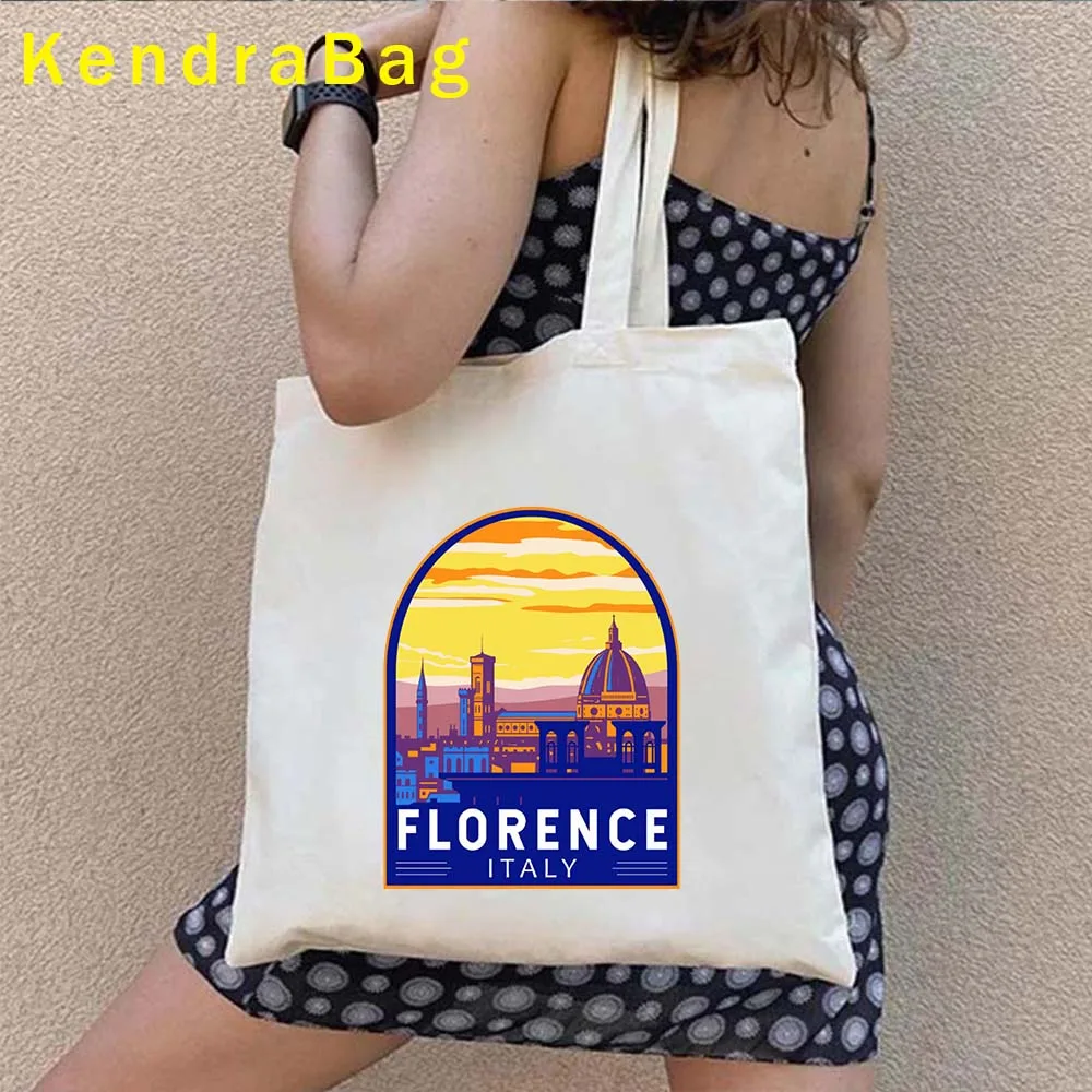 Florence Amsterdam Bangkok Budapest Denver Dubrovnik Spain Japan Seoul Brazil France Travel Art Emblem Totes Bag Canvas Handbags