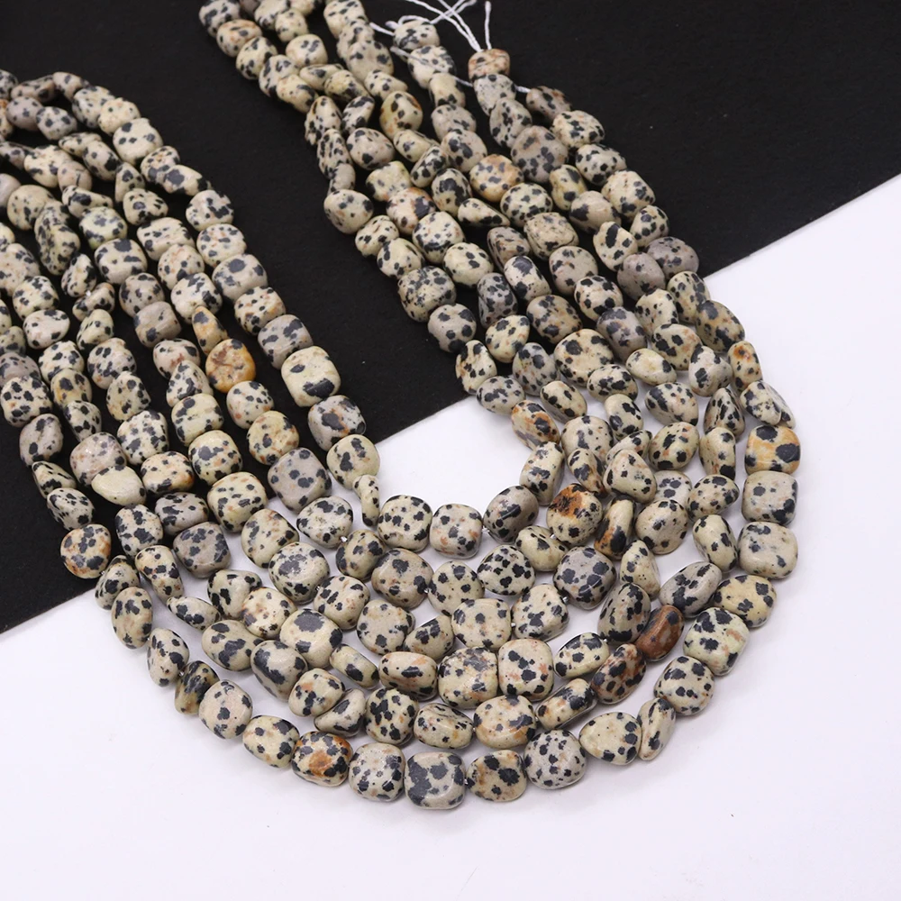 

Classic Natural Stone Polished Irregular Square-round Straight-hole Loose Dalmatian Stone Beads DIY Accessory Necklaces Jewelry