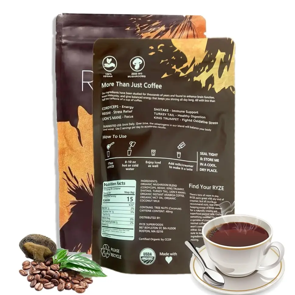 Bio-Pilzkaffee – Shiitake, Cordyceps, unterstützt Immun, Konzentration, Stress, Verdauung und Energie – 180 g
