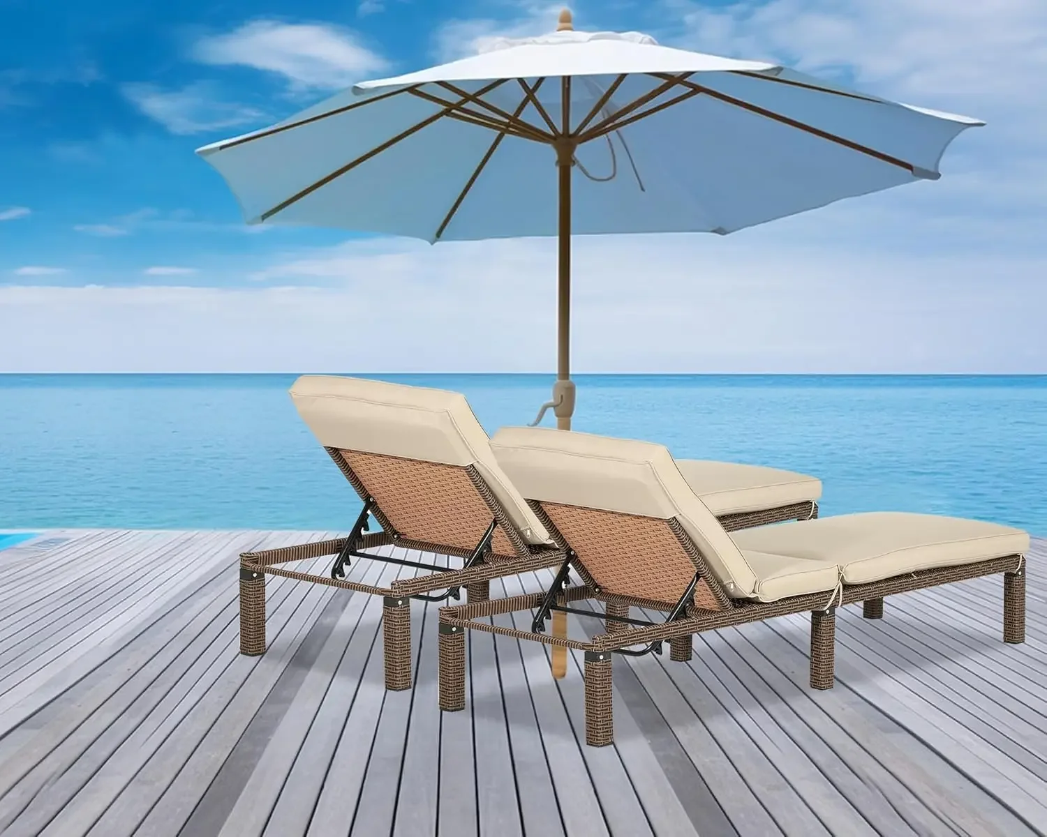 

Outdoor Chairs Patio Adjustable Wicker Chaise Lounge with Cushions Patio Seating Beach Chairs Chaise Lounge Chairs