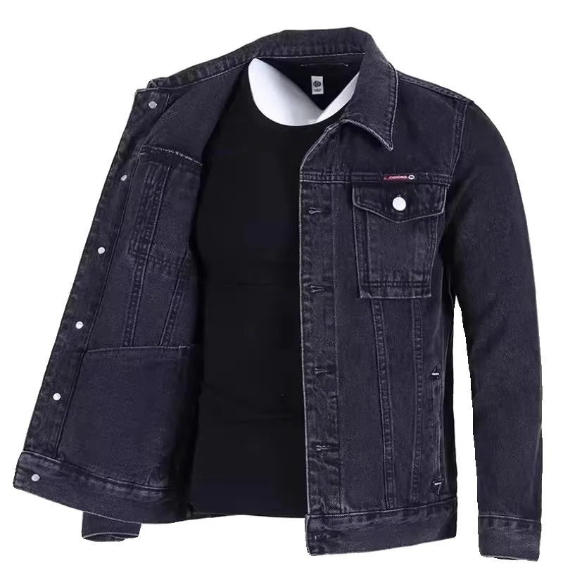 

Мужская повседневная джинсовая куртка свободного кроя с воротником, износостойкая и грязеотталкивающая, для осени и зимы, молодежная, активная, на молнии