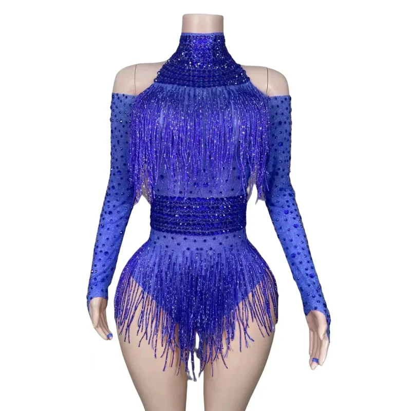 Sexy Fashion Women  Wear Stretch Skinny Bodysuit Tassels Dance Steel Pipe Dance Outfit Bar Nightclub Performance Costume