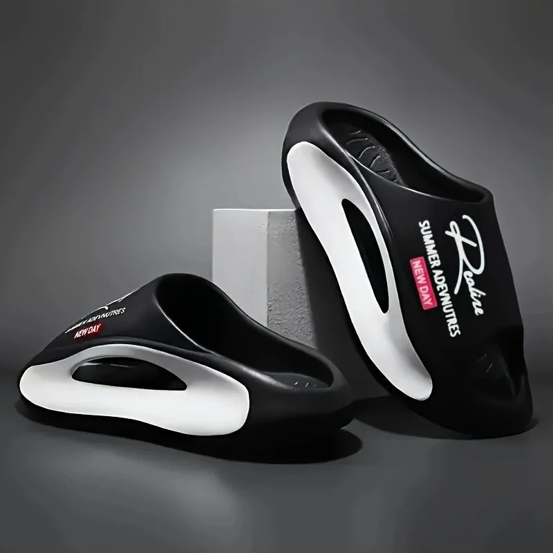 

Lightweight EVA men's slide | Black and white cartoon design, exposed toes, comfortable all year round, casual indoor/outdoor us