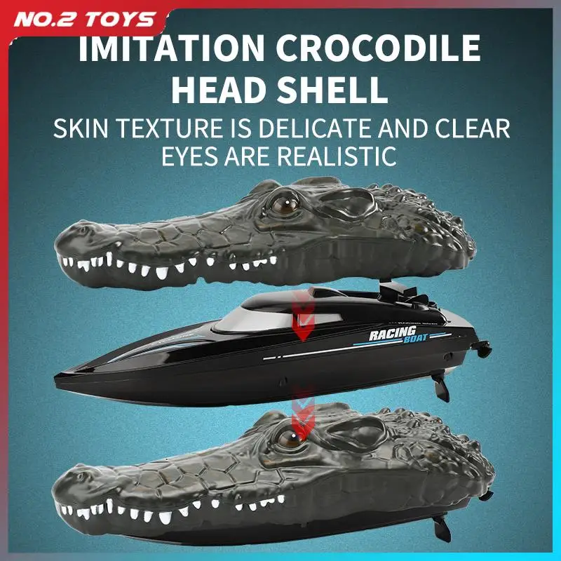 2.4G Remote Control Floating Crocodile Boat Outdoor Toys for Boy Kids Simulation Crocodile Heads RC Ship Boat Children' Toy Gift