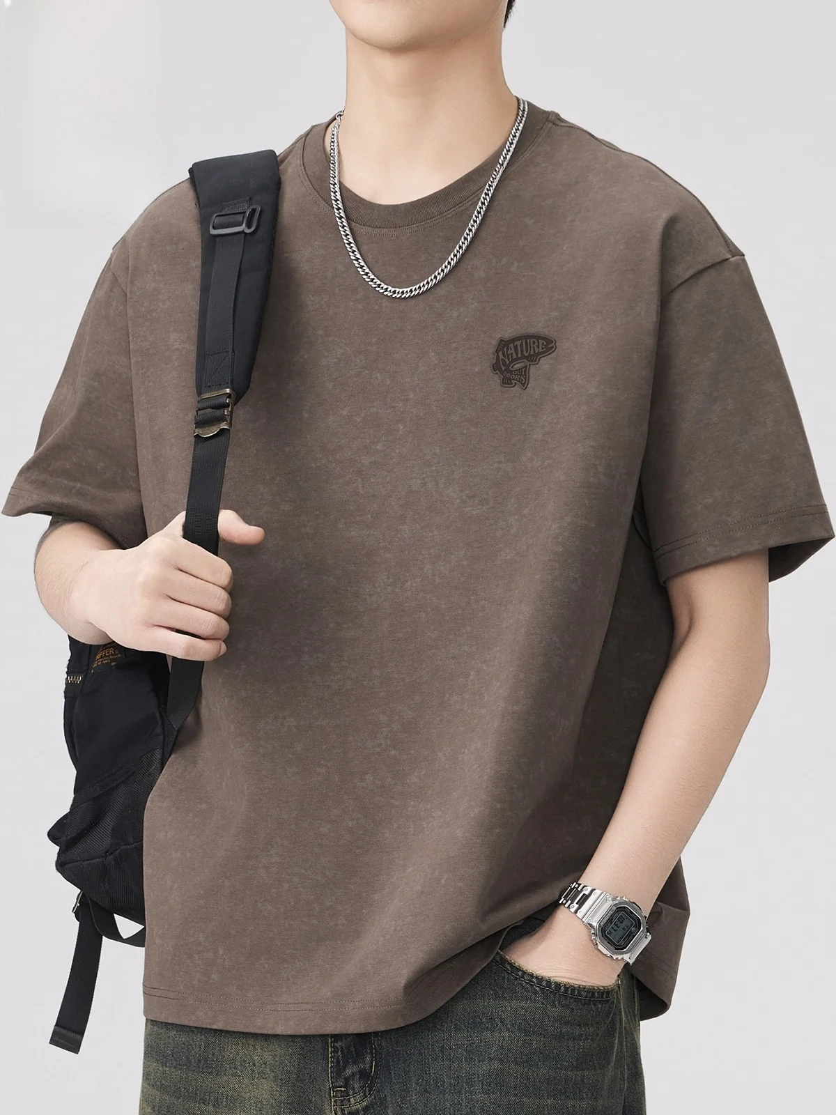 

Men's ort Sve T-irt Pure Cotton Heavyweight American Sle Retro f Sve Summer Faionable Casual Tee